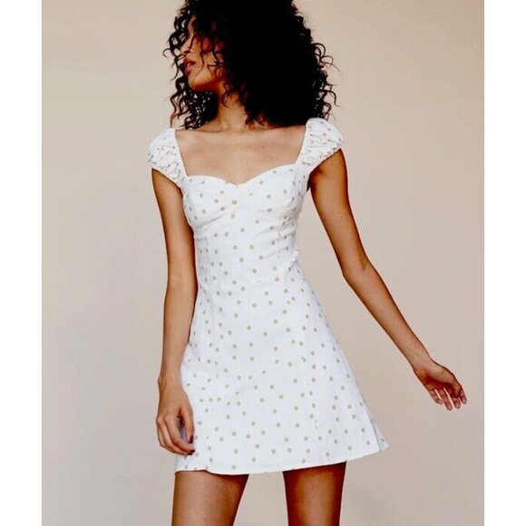 LPA Dresses & Skirts - LPA Polka Dot Fit & Flare Linen Blend Mini Dress